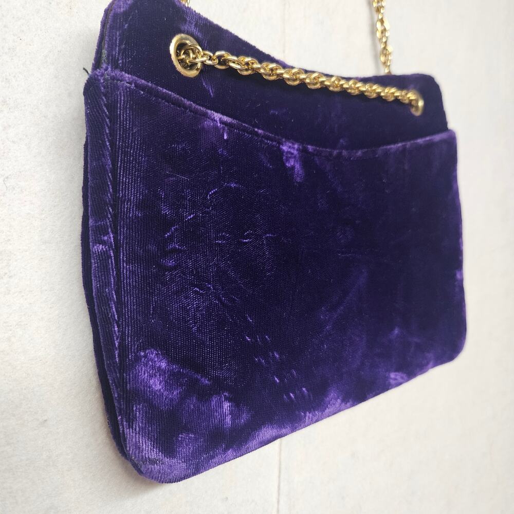 Vintage Miss Lewis Ladies Purple Velvet Evening Bag Gold Tone Chain Strap